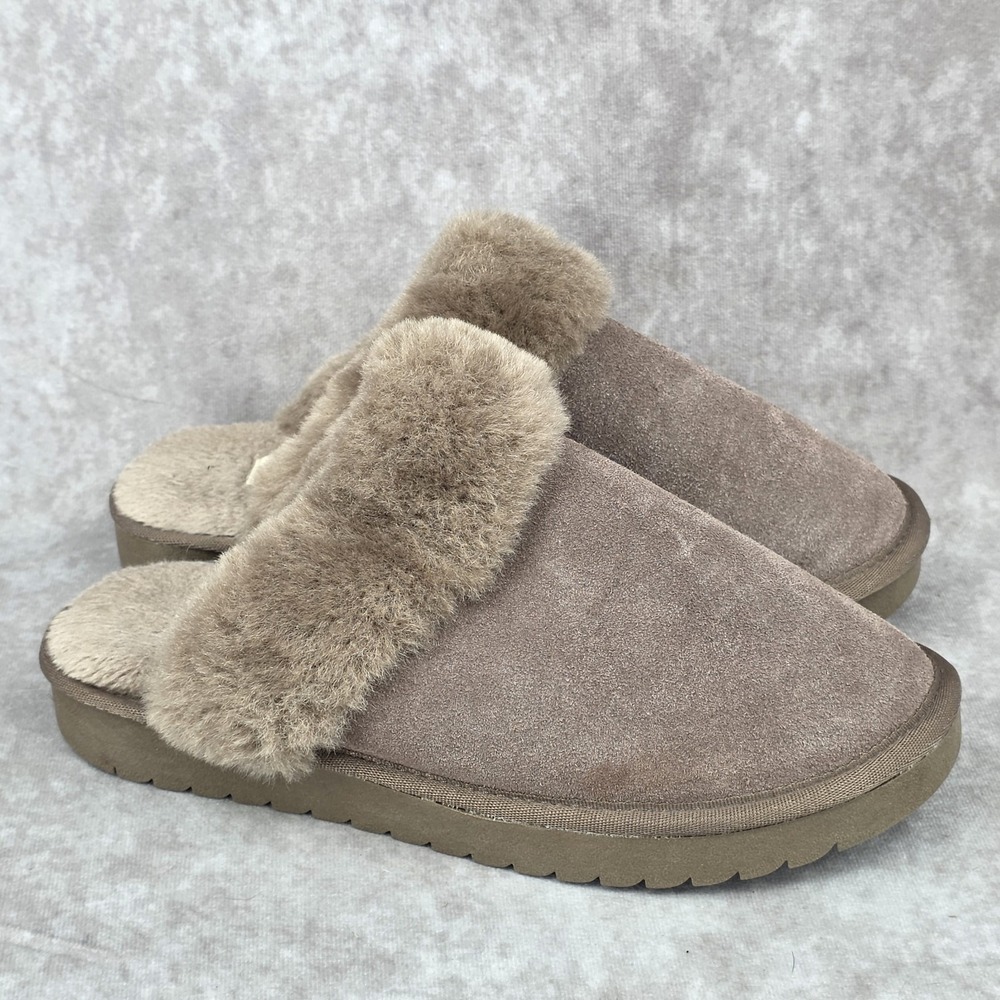 Cushionaire Hush Suede Slippers Women's Size 6.5 Memory Foam Taupe Color